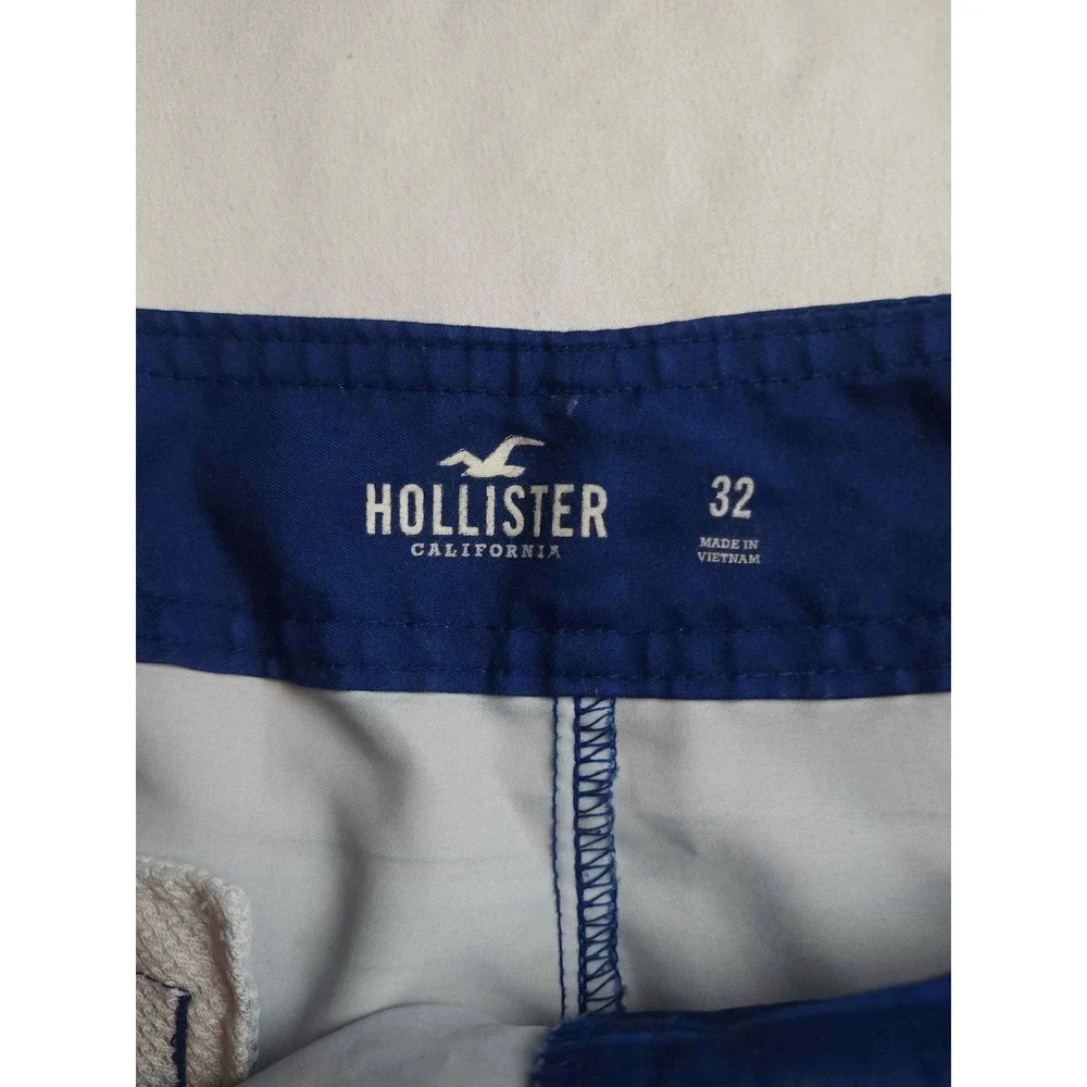 Hollister Mens Blue Red Striped Board Shorts Swim Trunks Size 32 Surf Beach
